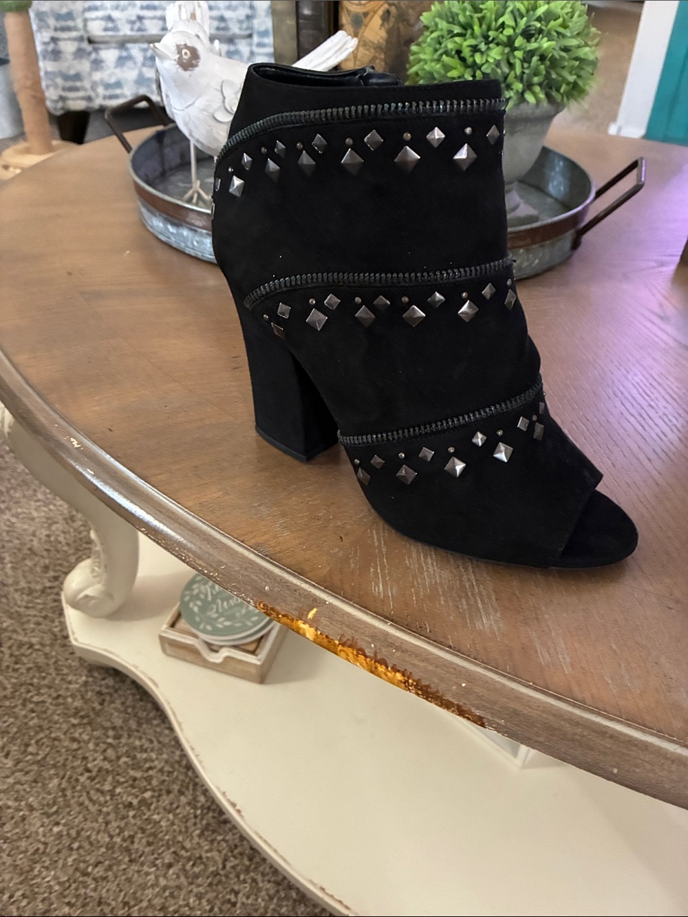 Jessica Simpson Black Studded Suede Peep-Toe Ankle Booties